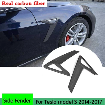 Araba Yeşillik dekoratif çerçeve modifiye gerçek karbon fiber parlak çerçeve Tesla model S 2014-2018 için Yan Çamurluk Havalandırma