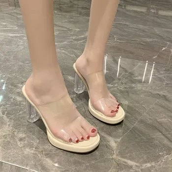 Sandalet kadın giyim yaz yeni 2022 kristal kalın topuklu sandalet yüksek topuklu moda ayakkabılar