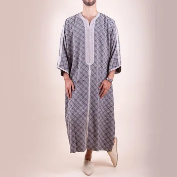 2022 Yaz Yeni Gri Ulusal Tarzı erkek Uzun Gömlek Müslüman Elbise Kazak Arapça müslüman çarşaf islami Giyim