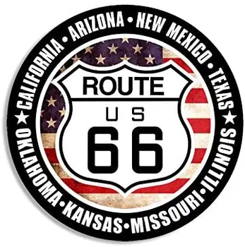 Yansıtıcı Araba Sticker Amerikan Vinil Yuvarlak ABD Rota 66 İşareti W / Tüm 8 Devletleri Sticker Rv Binmek Yol Seyahat Tarihi