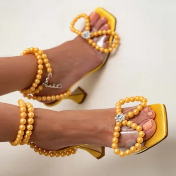 Kadın Gladyatör Sandalet ayakkabı Seksi Beyaz Dize Boncuk yüksek topuklu Sandalet Yaz Parti Elbise ayakkabı Tokaları pompaları boyutu 42