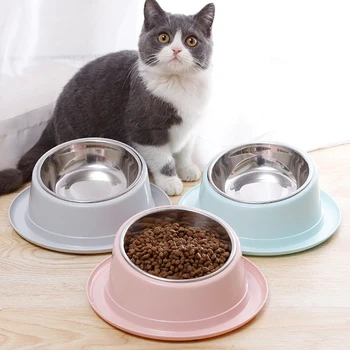 PP Paslanmaz Kedi Kase Pet Çelik Kase Seti Gıda su kasesi Köpekler ve Kediler için kaymaz Kediler Malzemeleri küçük evcil hayvan besleme aracı