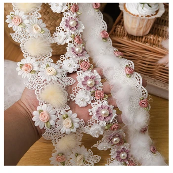 Dantel Şerit Düğün Dekor İçin Elbise Çantası DIY Dikiş Aksesuarları Boncuklu Aplike Beyaz 3D Çiçek Nakış Dantel Kumaş Ve El Sanatları