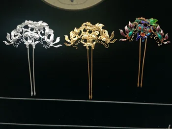3 Renk çiçek Miao 999 İnce Gümüş Altın Kaplama Emaye İşi Saç Sopa Saf El Yapımı Antika Pinach Sanat Miao Saç Aksesuarları