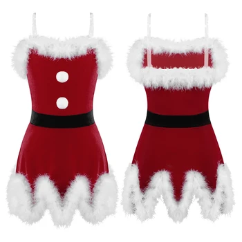 Çocuk Kız Noel Cosplay Kostüm Kolsuz Kadife Düzensiz Hemf Baskı Elbise Noel Noel Baba Yeni Yıl Elbise Giysi