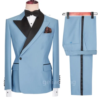 Yeni Tasarlanmış Kostüm Homme Moda Erkekler Düğün Takımları Damat Smokin 2 Parça (Ceket +Pantolon) iş Blazers Slim Fit Artı Boyutu
