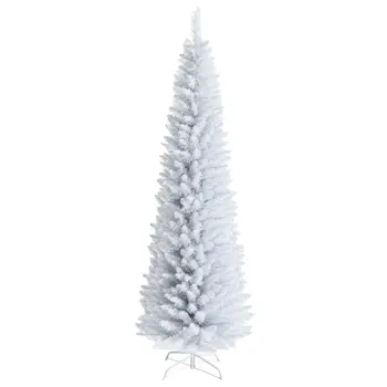 Maliye 7ft Aydınlatılmamış Yapay İnce Noel Kalem Ağacı w / Metal Standı Beyaz CM23612