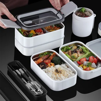 Taşınabilir yemek kabı Çift Katmanlar 304 Paslanmaz Mikrodalga ısıtma yalıtımlı Ofis Yetişkin Yeterli Çalışma Bento yemek kabı s