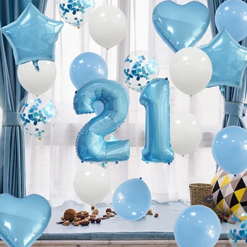 Mavi Beyaz Temalı Mektup Mutlu Doğum Günü Balon Doğum Günü Partisi Dekorasyon Çocuklar Yetişkin Lateks Pullu Balon Alfabe Yıldız Balonlar