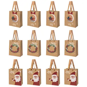 12 Adet Karikatür Şeker Favor saplı çanta, Goody hediye keseleri, Noel Kağıt hediye keseleri, Kağıt Tedavi Çantası Noel Tatili için