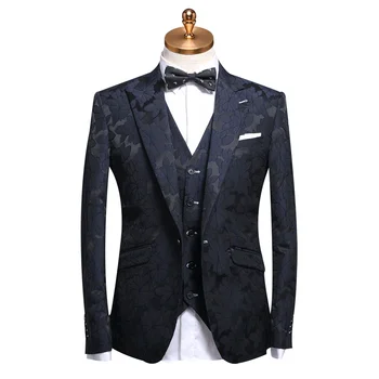 Marka Giyim Yaz Armürlü erkek takım elbise resmi smokin düğün takımları erkekler için ceket + yelek + pantolon slim fit uzun kollu erkek gömlek balo takım elbise tek düğme