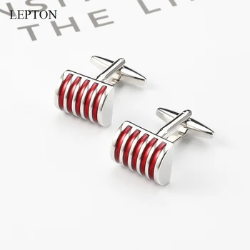 Lepton Sıcak satış Kırmızı Şerit Emaye Mens İçin Kol Düğmeleri High End Kare Şerit Yivli kol düğmeleri Erkekler Fransız Gömlek Manşetleri Kol Düğmesi