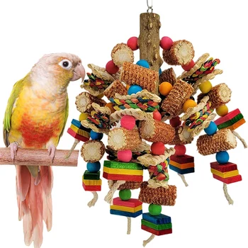 Çok Renkli Ahşap Blok Kuş Oyuncaklar, Doğal Papağan Çiğnemek Oyuncaklar İçin Afrika Gri Papağanlar, Amazon Papağanlar, Papağan Kafesi Oyuncaklar.