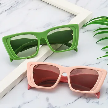 WENLCCK Yeni Vintage Kedi Göz Güneş Gözlüğü Büyük Çerçeve Retro Güneş Gözlüğü UV400 Koruma Gözlük Moda Trendy Streetwear Gözlük