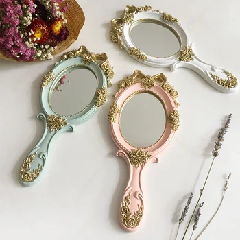 1 Adet Dikdörtgen El Tutma Kozmetik Ayna Kolu makyaj aynası Sevimli Yaratıcı Ahşap Vintage El Aynaları Makyaj makyaj masası aynası