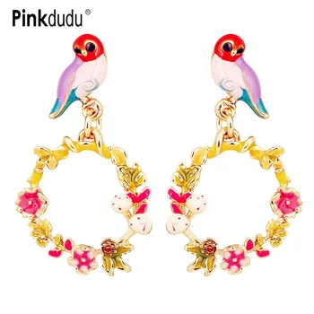 Pinkdudu Sevimli Emaye Boyalı Kuş Damla Küpe Moda Çiçek Püskül Kişilik Küpe Kadınlar Takı Hediyeler için PD673