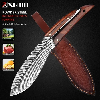 XITUO Toz Dövme Tek parça Çelik Soyma Bıçağı Süper Keskin Açık Kamp av bıçağı Taşınabilir Cep Bıçak Deri Kılıf
