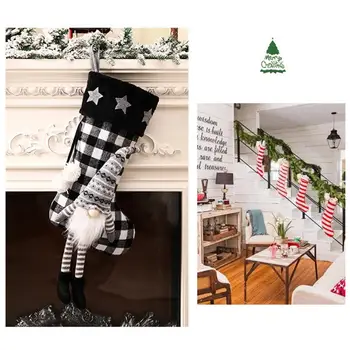 Noel Hediyesi Çorap 3D Desenleri Kırmızı Ve Siyah Noel Çorap Kareli Noel Çorap