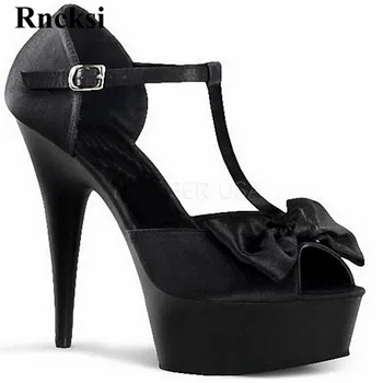 Rncksı Kadın Siyah Yeni Seksi Sapanlar Süper Yüksek 15 cm Topuk Ayakkabı Gece Kulübü ayakkabı 6 İnç Rüzgar Modelleri Kutup Dans Seksi Sandalet